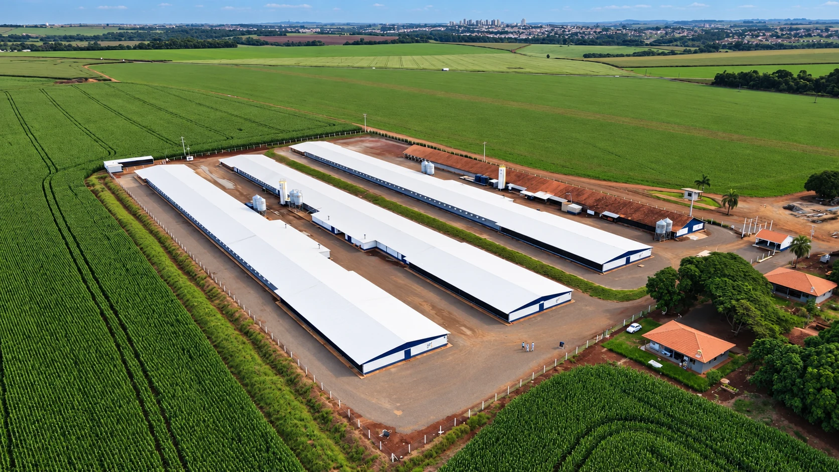 Vista aérea dos aviários da Jort Construtora
